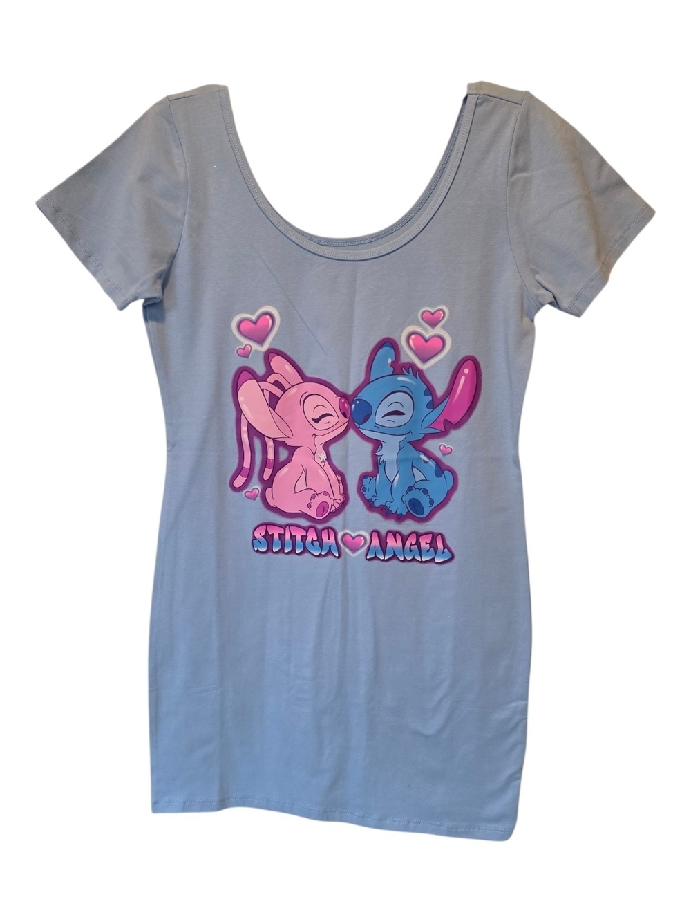 New Disney Stitch And Angel Graphic Tee in Light Blue and Pink Size XL